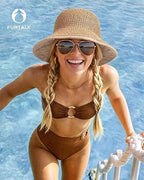 Summer Straw Beach Sun Hats for Women Wide Brim Packable Bucket Hat | Breathable Hand-Woven Paper Straw & Linen, Wide Brim, Adjustable Chin Strap for Beach, Walks, Vacations & Effortless Style