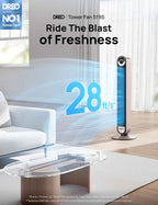 DREO Tower Fan for Bedroom, 90° Oscillating Standing Fan with 28ft/s Velocity, 20dB Quiet for Sleep, DC Motor, 9 Speeds, 4 Modes, 12H Timer, Voice & APP & Remote Control, Starlight
