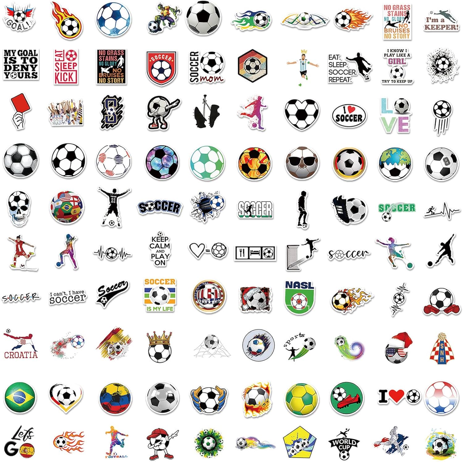 100PCS Soccer Stickers for Boys Girls Kids Teens, Vinyl Waterproof Soccer Stickers for Water Bottles, Laptops, Goodie Bag Stuffers, 2026 Soccer World Cup Party Favors