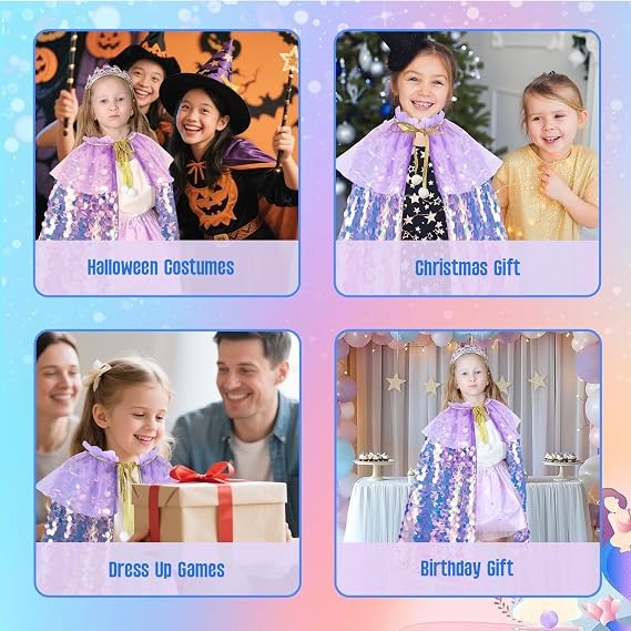 Meland Princess Dress Up for Girls 3-8, Mermaid Cape with Crown, Dress Up Clothes Birthday Gift Toys for Girls Toddlers