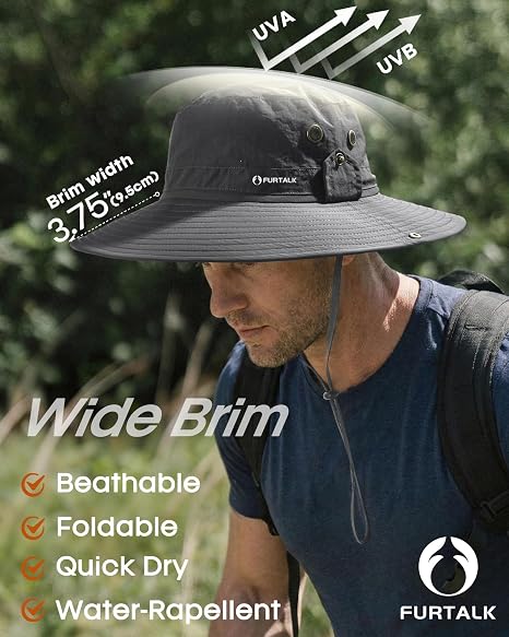 Sun Hats for Men Fishing Hat UPF Protection Wide Brim Bucket Hat | Breathable, Quick-Dry, Water Rapellent, Soft Sweatband, Foldable, Outdoor, Hiking, Beach, Safari, Travel, Summer Hats