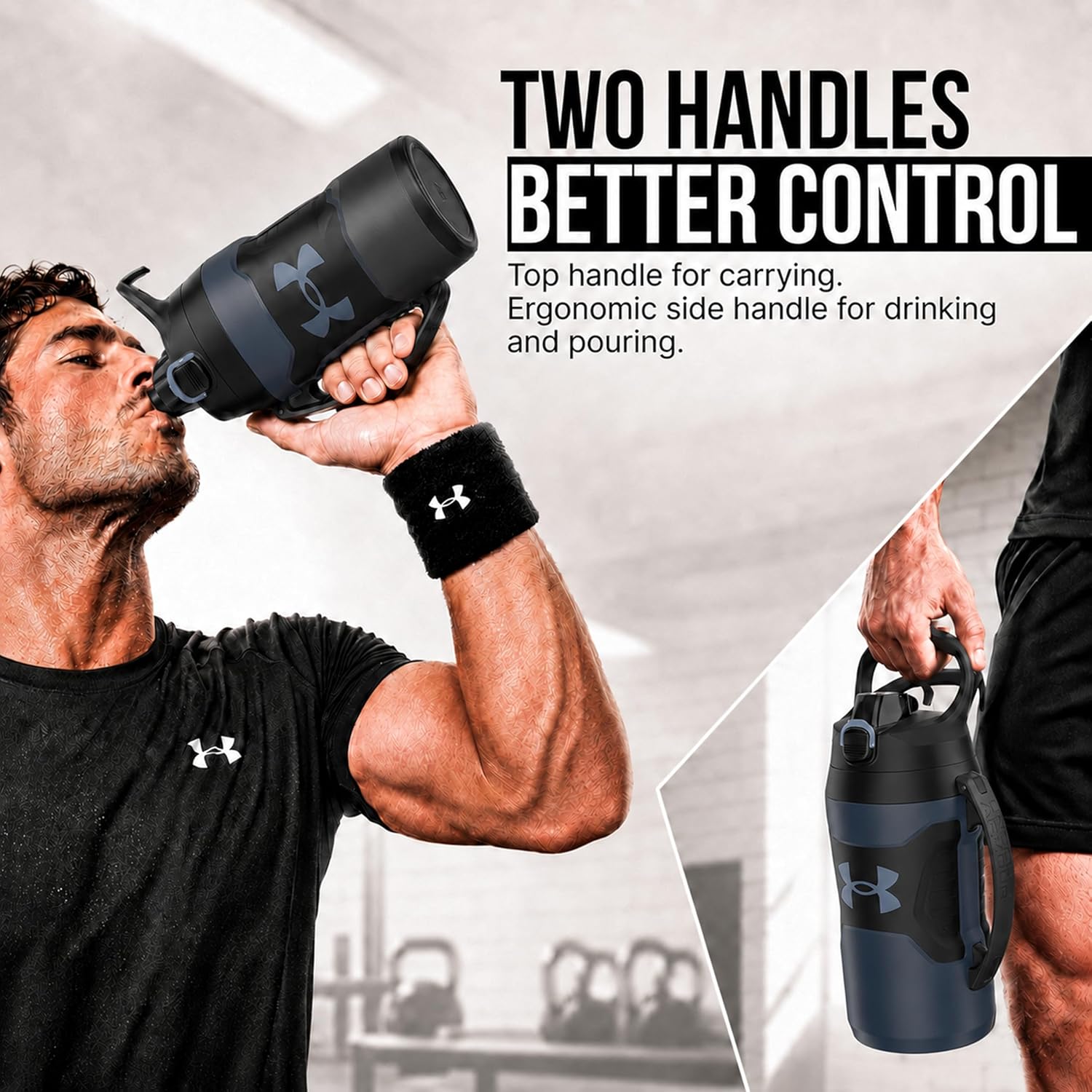 Insulated Water Bottle with Handle & Fence Hook, Half Gallon Sports Water Jug, Leak-Resistant & BPA-Free for Baseball, Football & Gym