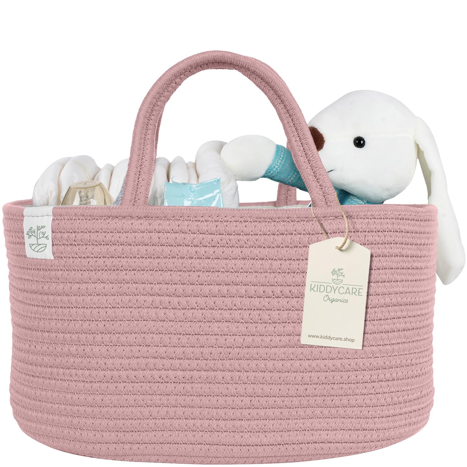 KiddyCare Baby Diaper Caddy Organizer, Cotton Nursery Baby Gift Basket with Handle Lid Baby Caddy Organizer, Portable Baby Basket Diapers & Wipes, Basket for Moms