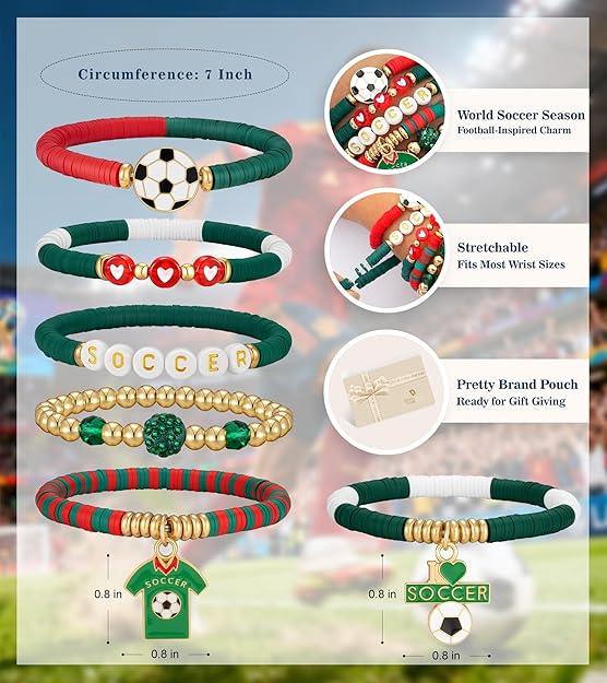 Soccer Cup Soccer Bracelets for Women Men, Stackable Soccer Jewelry Game Day Fan Accessories Gifts for Soccer Fans