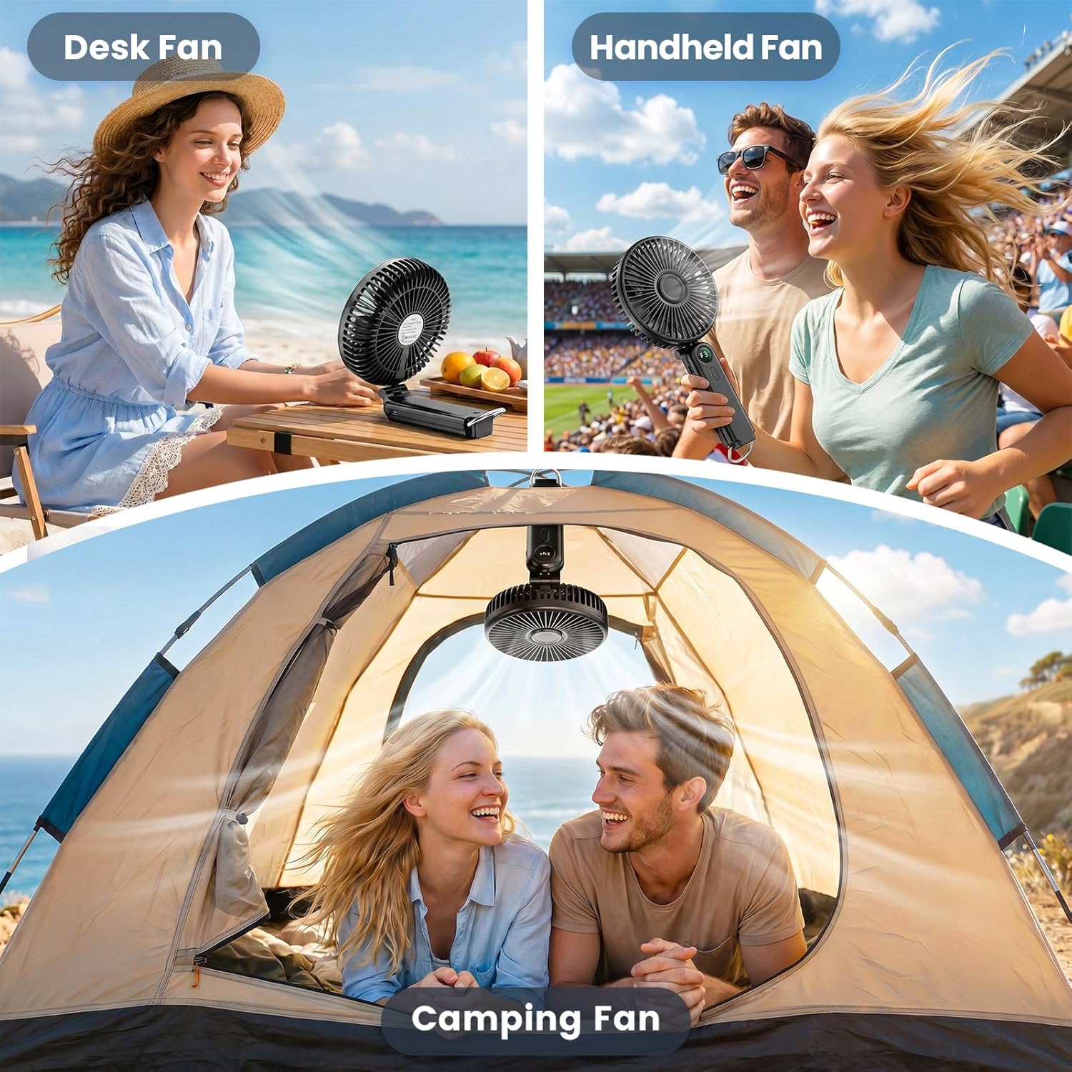 Portable Handheld Fan, 10000mAh Rechargeable Personal Fan for 40H, 6-Inch Ultra Quiet Foldable Hand Fan, 5-Speed Gentle Airflow Battery Operated Fans for Travel Outdoor Lash Makeup Gifts for Women