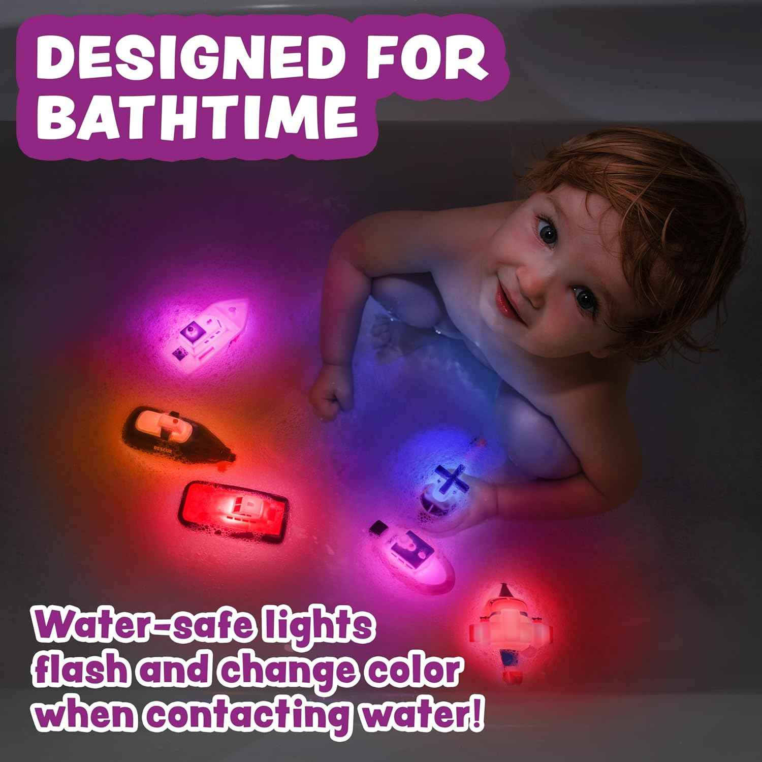 Tub Works® Bugs™ Light Up Bath Toys, 6 Pack | Water-Activated Light Up Toys Flash & Change Color | Easy-Grip Baby Girl & Toddler Bath Toys | Sensory Bathtub Toys with Bath Lights