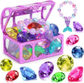 VGOFUN Diving Gems Pool Toys,10 Pcs Colorful Diamond with Treasure Chest Pirate Box Kids Swim Toys Acrylic Underwater Gemstone for Boys Girls Bath Toys Swimming Training Gift Water Pool Games