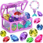 VGOFUN Diving Gems Pool Toys,10 Pcs Colorful Diamond with Treasure Chest Pirate Box Kids Swim Toys Acrylic Underwater Gemstone for Boys Girls Bath Toys Swimming Training Gift Water Pool Games