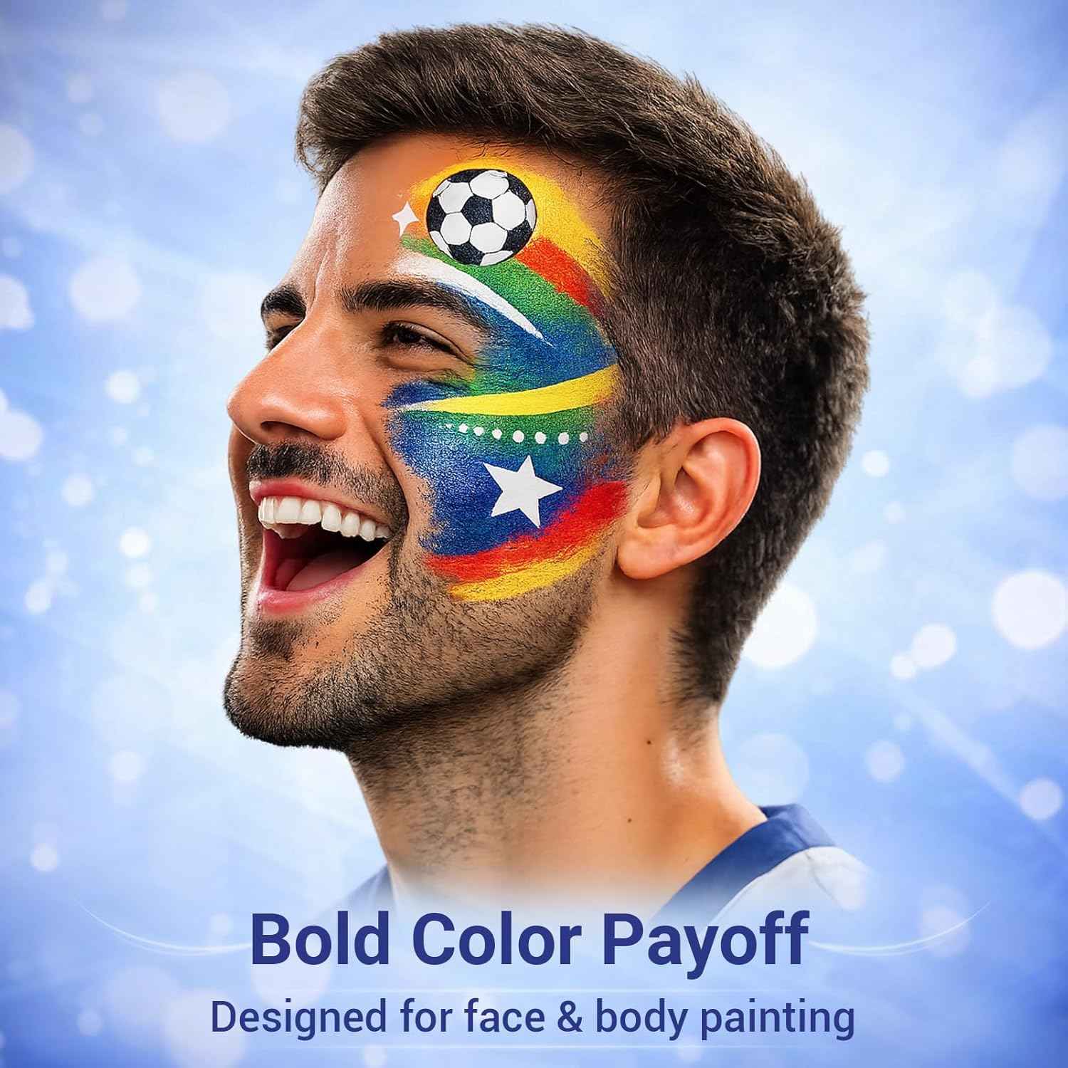 Face Painting Kit for Kids & Adults, 20 Colors Water Activated Face Paint Set with Stencils, Gems & Brushes, Washable Face Paint for Soccer Fans, Game Day, Team Spirit & Fan Celebrations