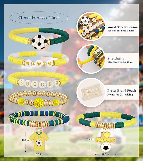Soccer Cup Soccer Bracelets for Women Men, Stackable Soccer Jewelry Game Day Fan Accessories Gifts for Soccer Fans