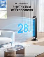DREO Tower Fan for Bedroom, 90° Oscillating Standing Fan with 28ft/s Velocity, 20dB Quiet for Sleep, DC Motor, 9 Speeds, 4 Modes, 12H Timer, Voice & APP & Remote Control, Starlight