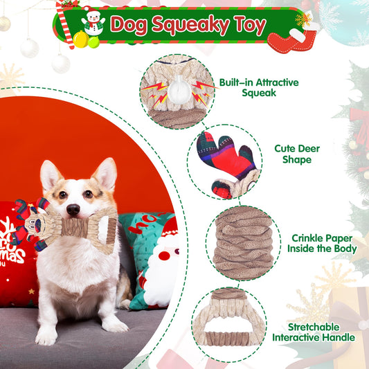 Motsamla Christmas Dog Toy – Plush Squeaky Reindeer with Crinkle Paper