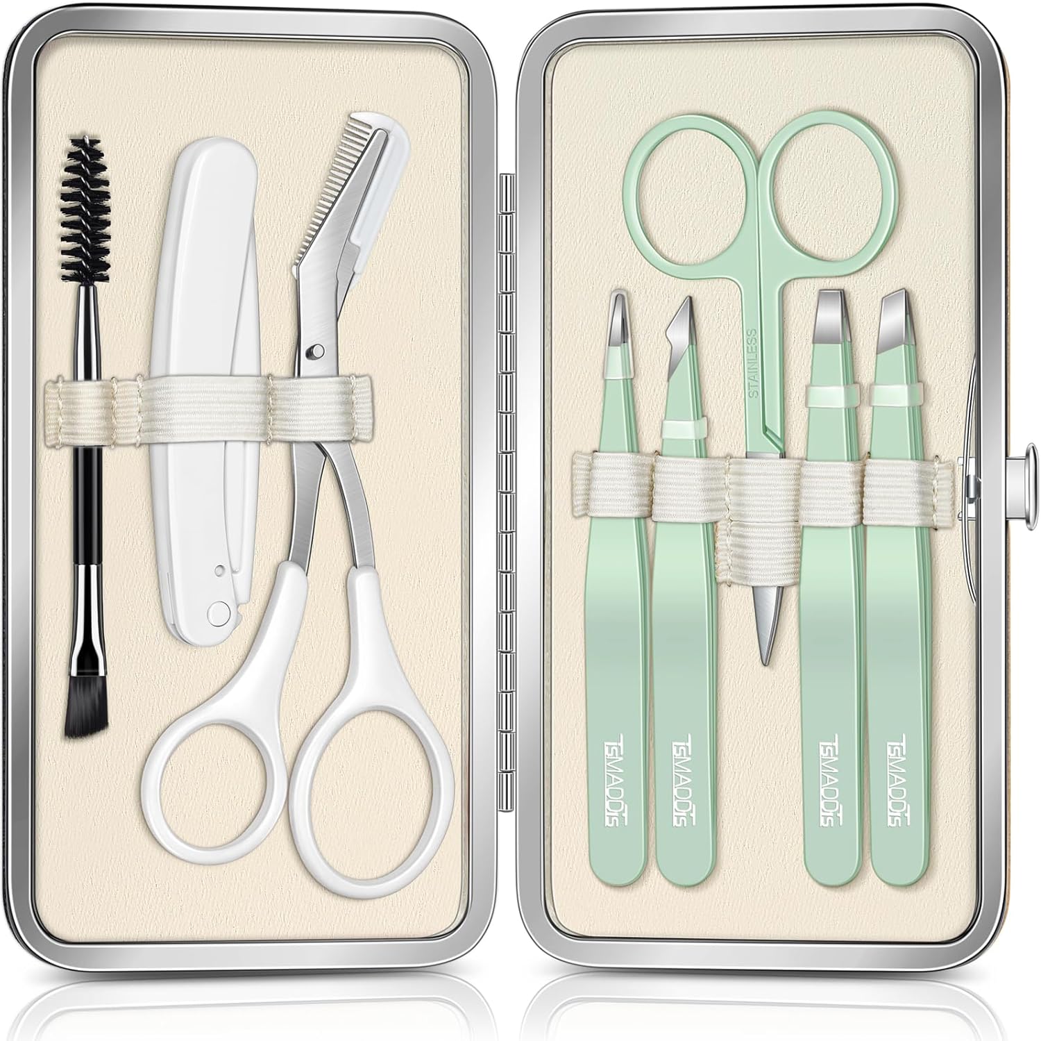 TsMADDTs Tweezers for Women Facial Hair, 8 in 1 Eyebrow Kit with Tweezers, Eyebrow Trimmer Scissors, Razor, Brush with Travel Bag, Hair Plucking Daily Beauty Tools