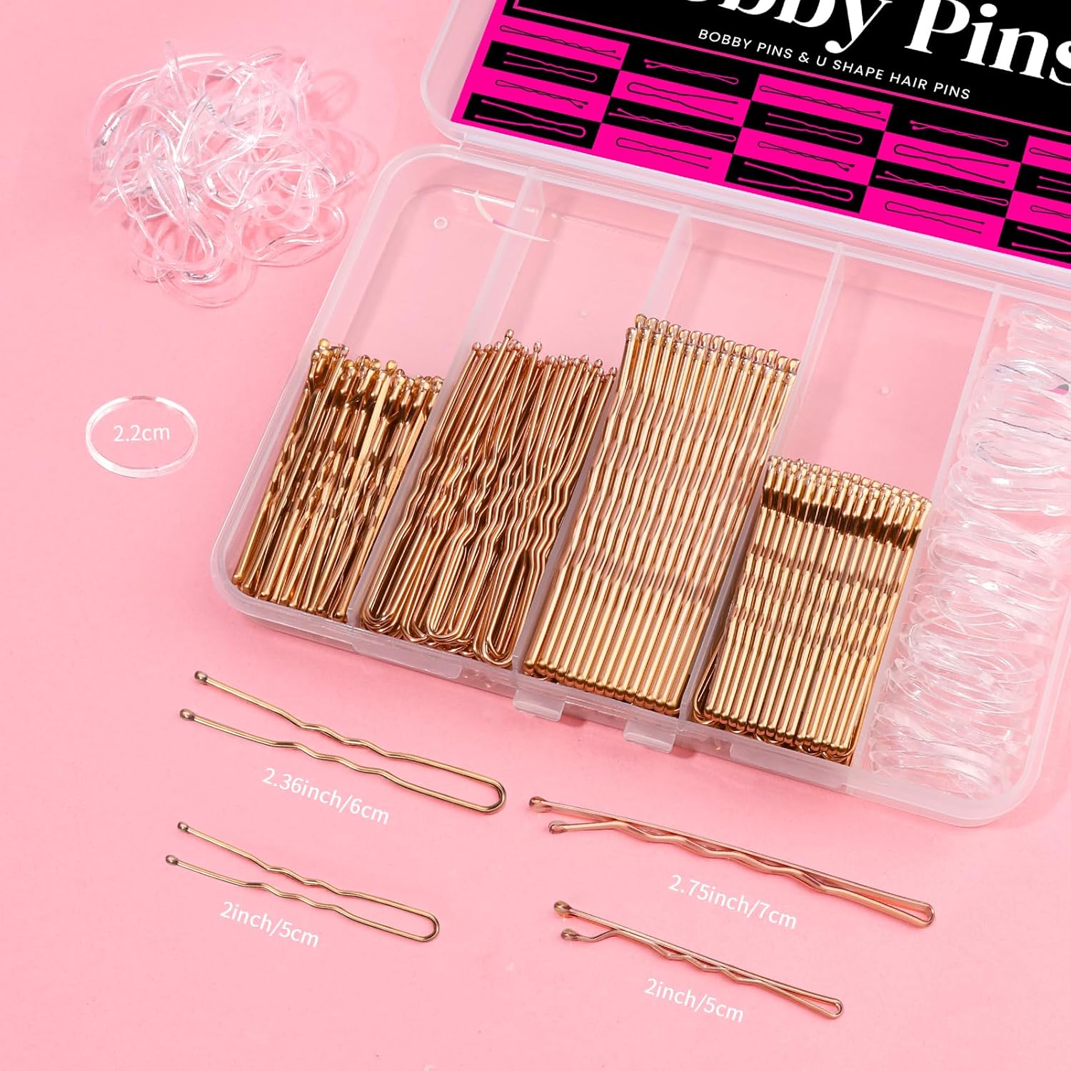 Teenitor 300pcs Bobby Pins Hair Pins Kit, 100pcs Bobby Pins 100 Hair Pins for Women for Buns, 100pcs Hair Bands, 2" 2.36", Bobb y Pins for Gray Hair 2" 2.75"