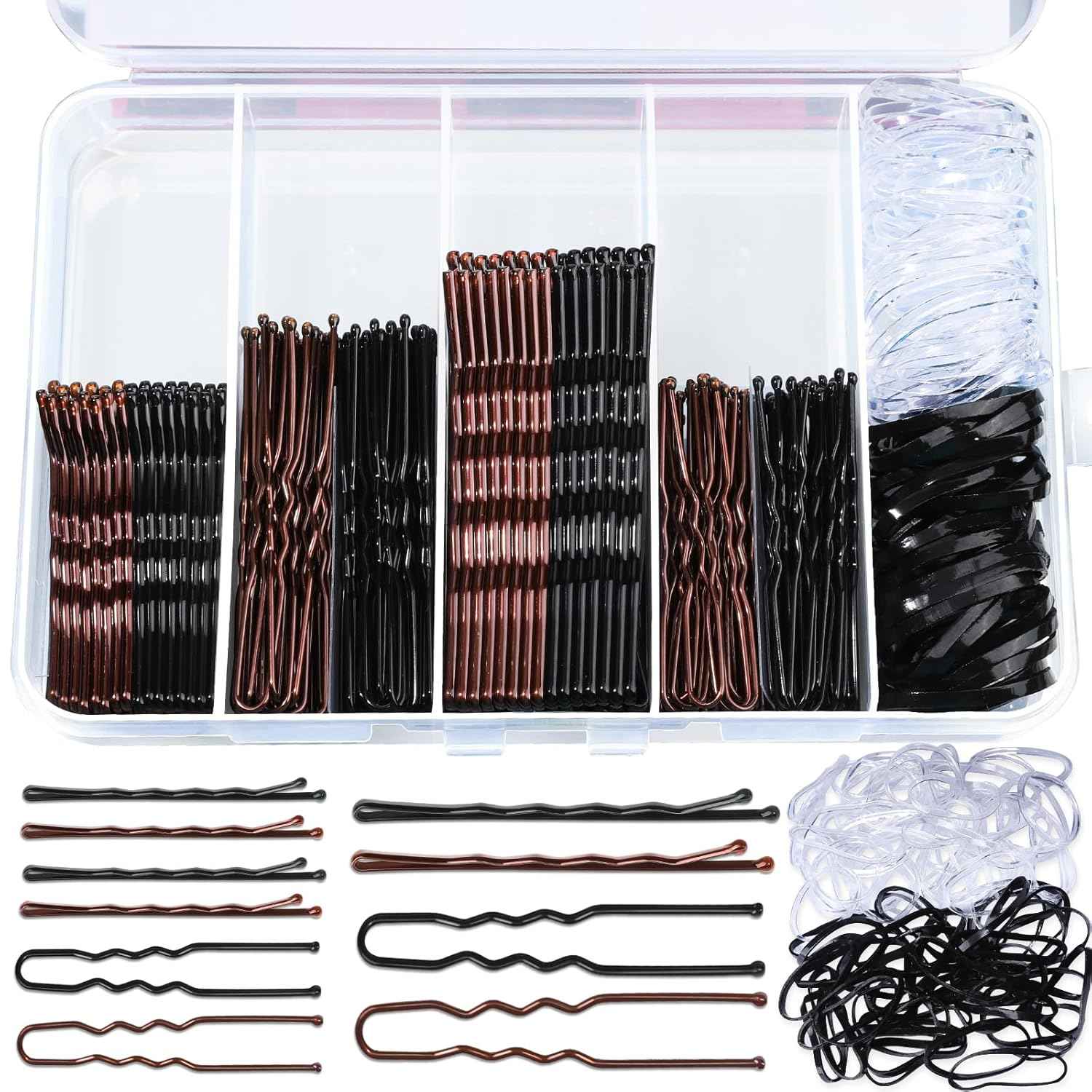 Teenitor 300pcs Bobby Pins Hair Pins Kit, 100pcs Bobby Pins 100 Hair Pins for Women for Buns, 100pcs Hair Bands, 2" 2.36", Bobb y Pins for Gray Hair 2" 2.75"