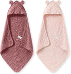 Momcozy Baby Towels, 6-Layer 100% Cotton Muslin Hooded Baby Towel Set for Newborn, Infant & Toddler, Soft Absorbent Baby Bath Essentials, Large 32 x 32 Inch