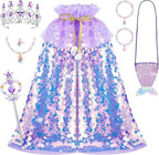 Meland Princess Dress Up for Girls 3-8, Mermaid Cape with Crown, Dress Up Clothes Birthday Gift Toys for Girls Toddlers