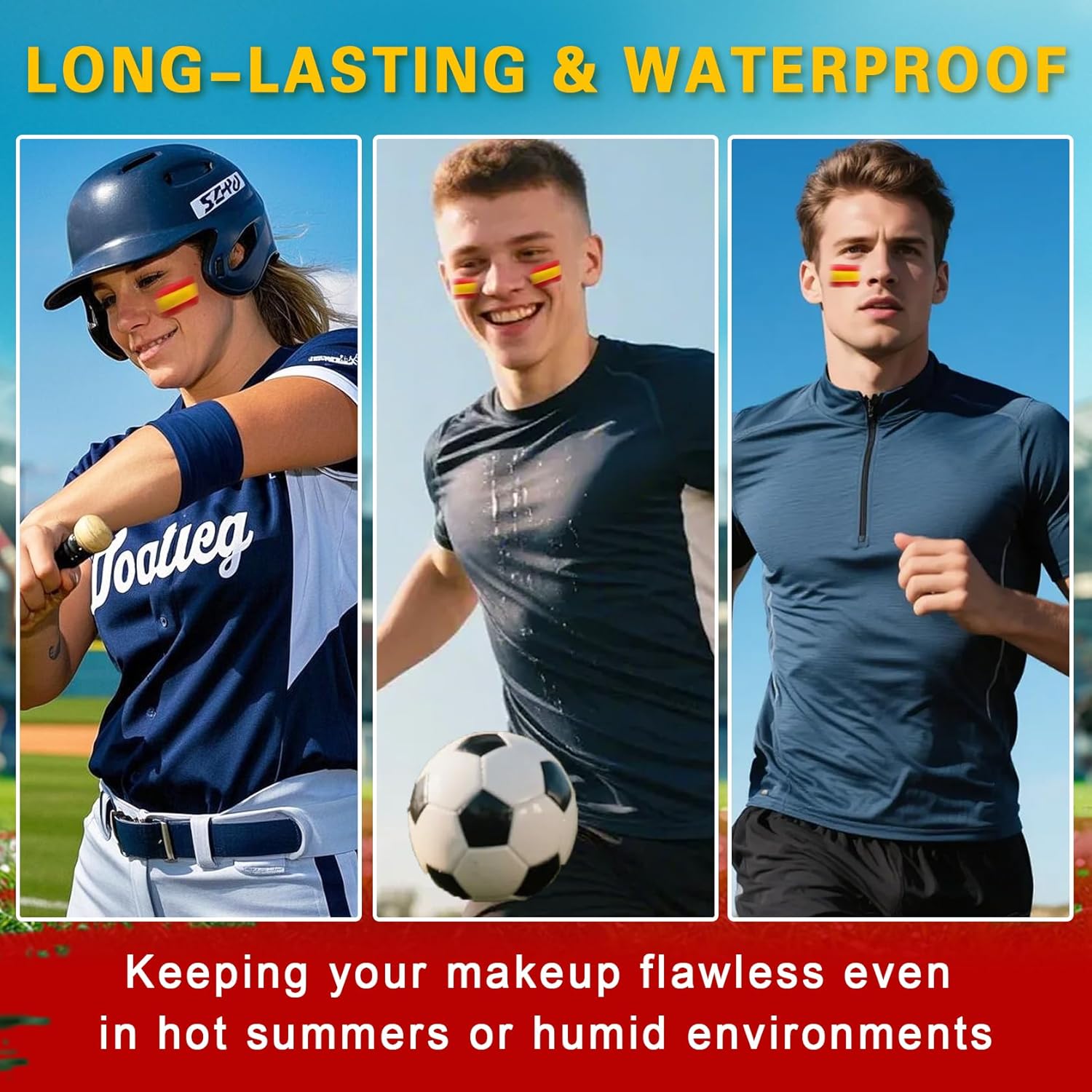 3 in 1 Colors Face Body Paint Sticks for Soccer,Football,Softball,Baseball,High Pigment & Waterproof Eye Black Stick Makeup