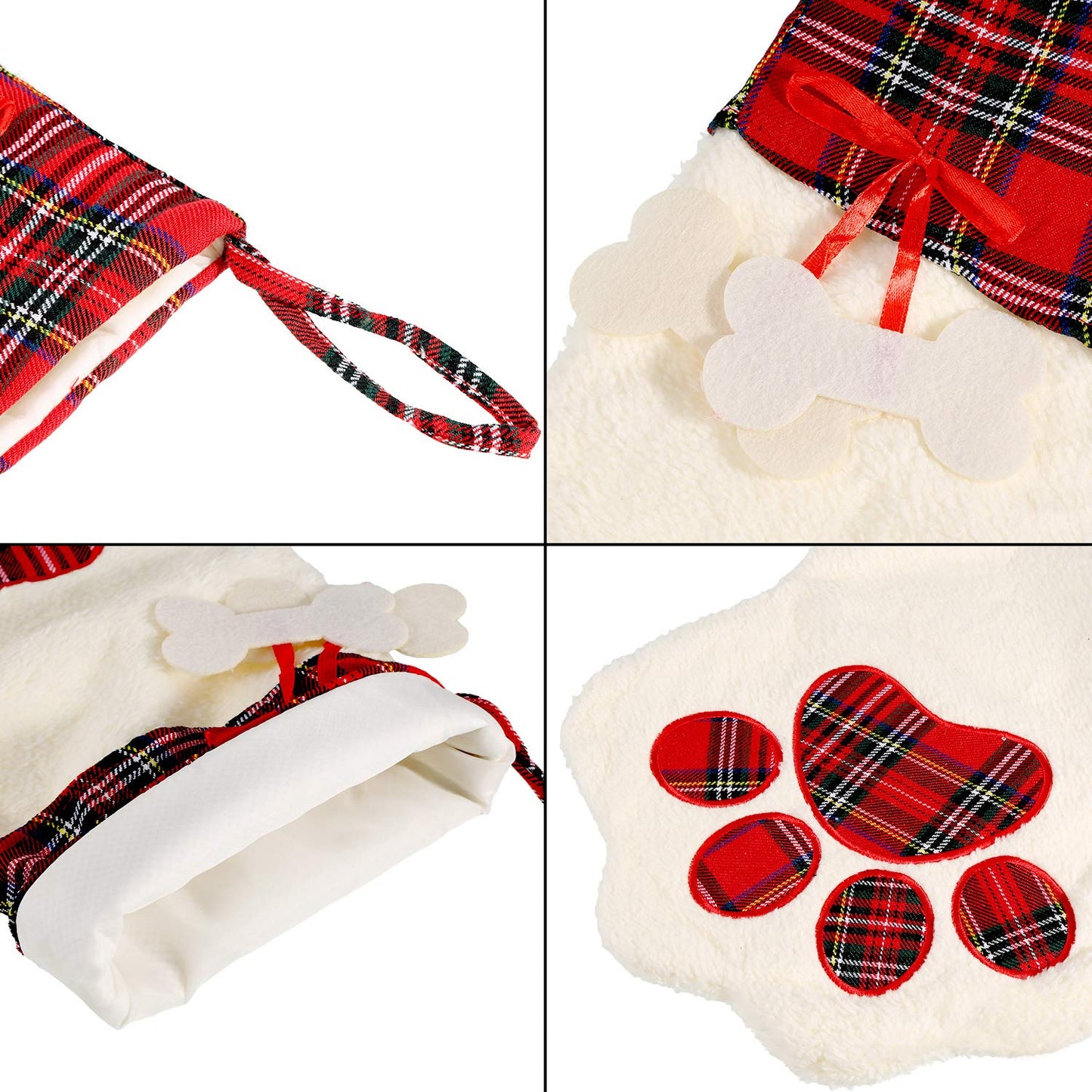Christmas Pet Stockings – Cat Dog Paw Plaid Fireplace Hanging Decor