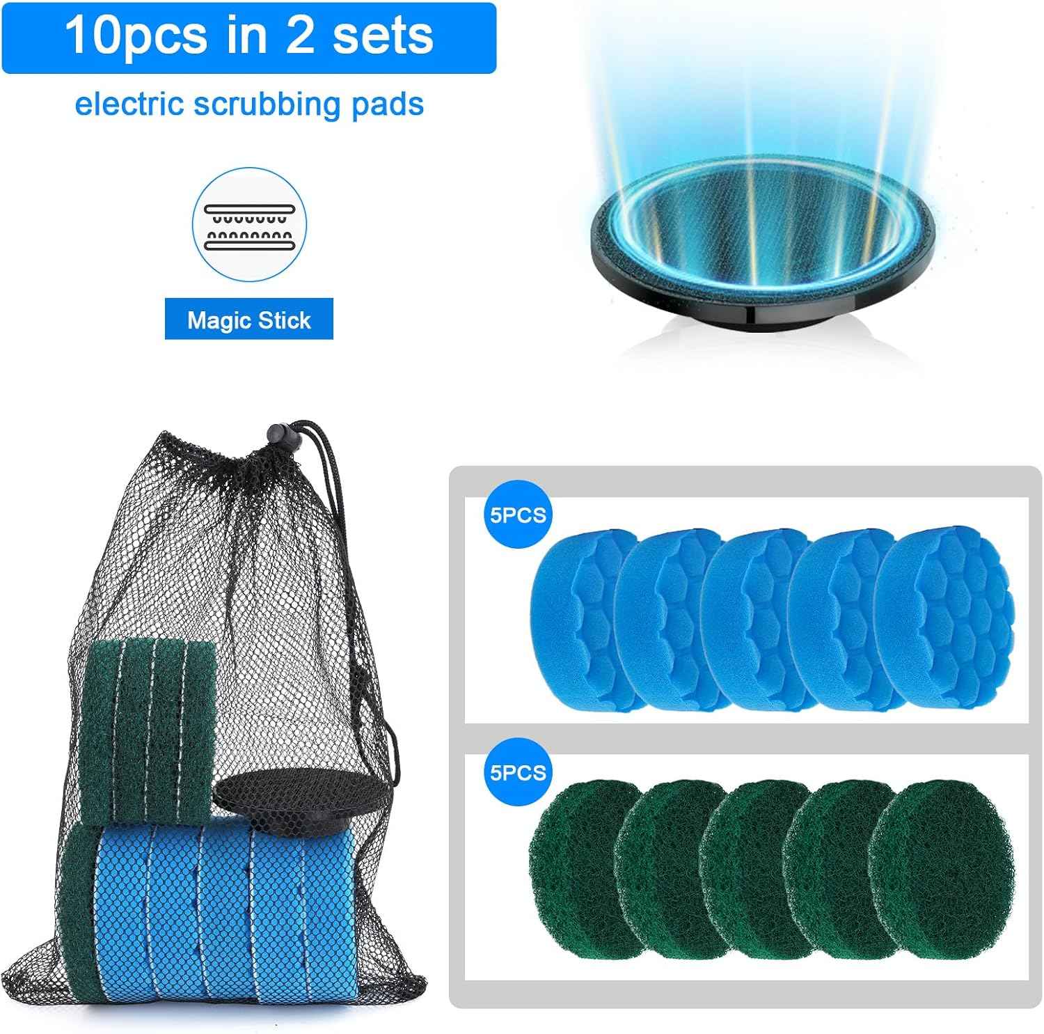 Electric Spin Scrubber Replacement Brush Heads Set, 10 Piece Replacement Brush Cleaning Kit for Cordless Power Scrubber, for Household Cleaning Brushes Kitchen Bathroom Floor Tile Car
