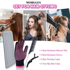 MORGLES Heat Resistant Gloves, 2 Pcs Professional Heat Gloves for Hair Styling Silicone Hot Mat 6 Pcs Hair Clips and 2 Pcs Styling Comb for Curling Iron Wands Flat Iron