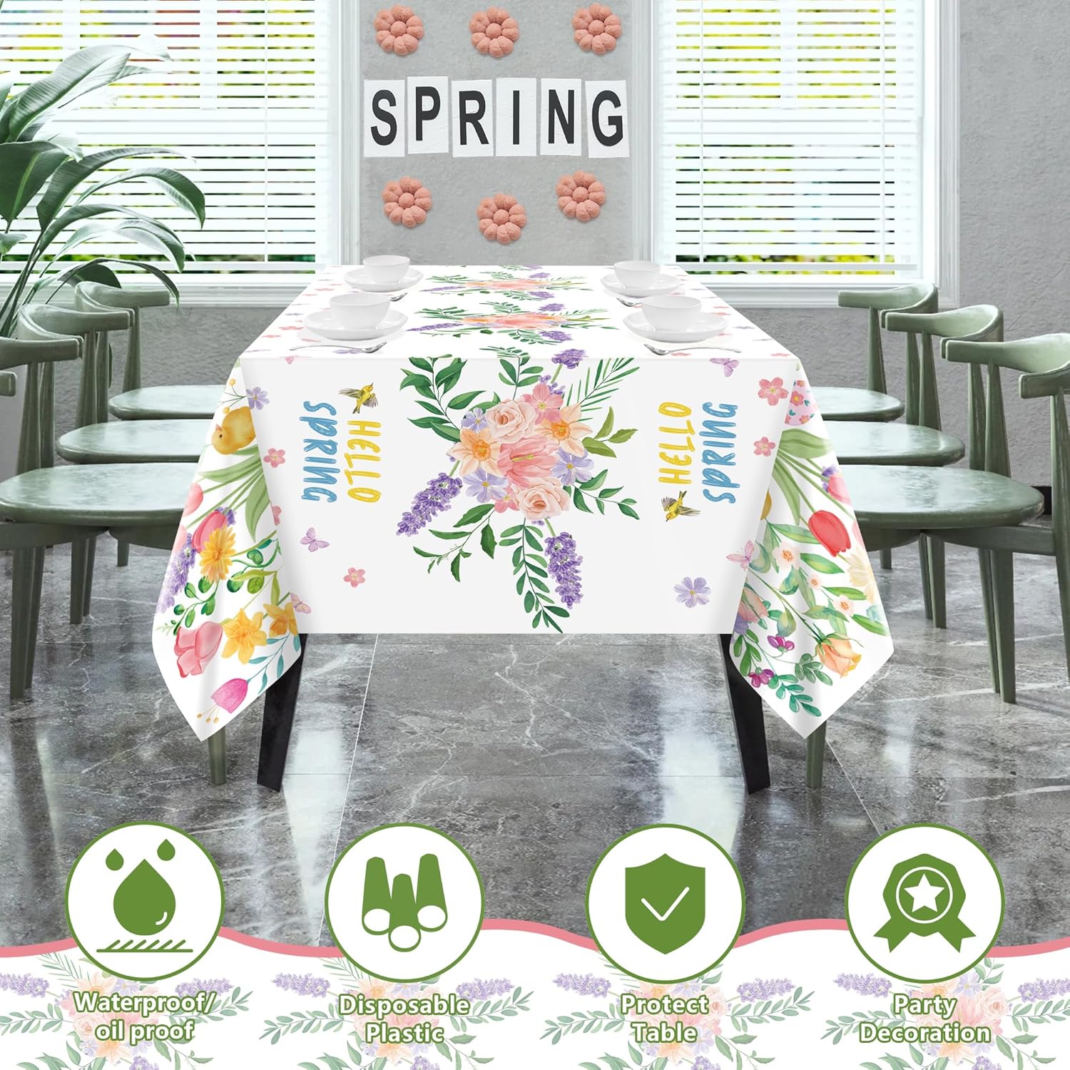 Summer Party Decorations - Summer Decorations for Home - 2 Pack Disposable Plastic Tablecloth | Floral Tablecloth for Mothers Day Wildflower Butterfly Birthday Garden Party Decorations
