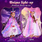 Fedio Princess Dress up for Girls,Unicorn Light up Princess Cape Set,Light up Princess Dress with Unicorn Toys for Girls 3-8
