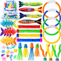YUJUN Pool Diving Swimming Toys, Summer Underwater Game Toys with Pool Fishes Dive Sticks Rings Gems Storage Bag for Kids Swim Birthday Party Favors