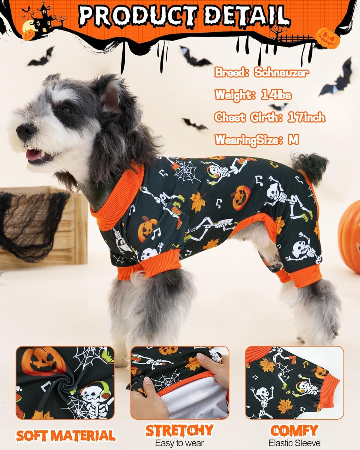 4 Pack Halloween Dog Pajamas – Stretchy, Cute, and Cozy