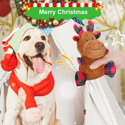 Christmas Dog Toys – 2-Pack Santa & Reindeer Squeaky Plush Set