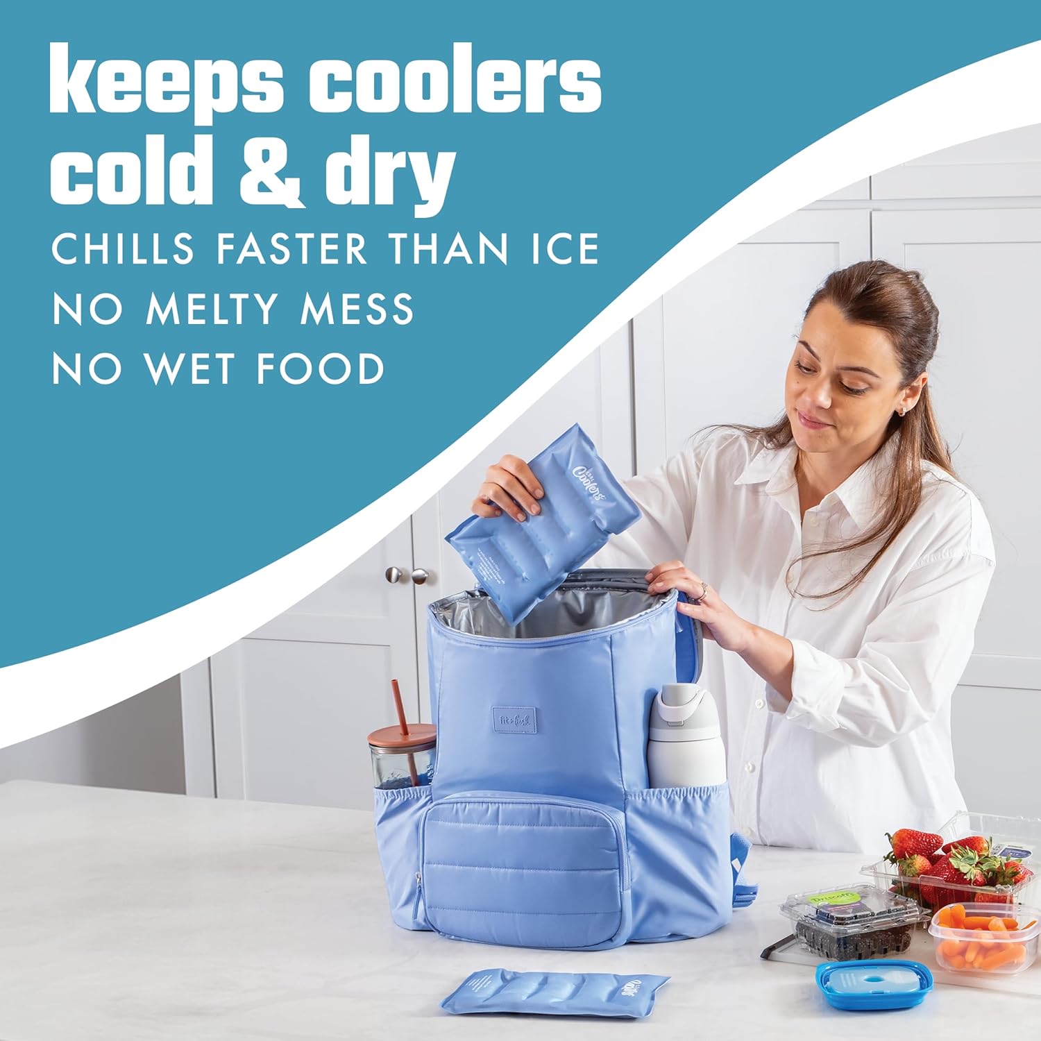 Cool Coolers by Fit & Fresh 2 Pack XL Soft Ice Packs for Cooler, Flexible Stretch Nylon, Lunch Box Ice Packs, Large Reusable Freezer Packs