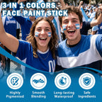3 in 1 Colors Face Body Paint Sticks for Soccer,Football,Softball,Baseball,High Pigment & Waterproof Eye Black Stick Makeup