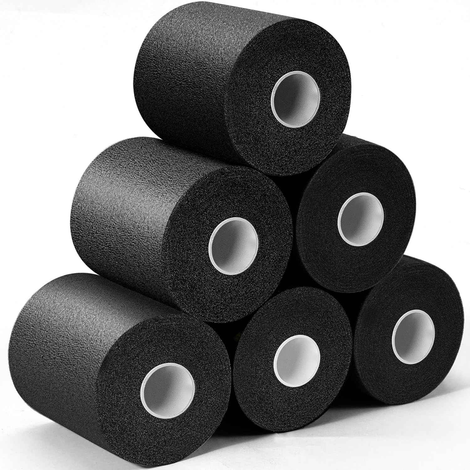 Upgraded 6 Pack Pre Wrap Athletic, Black Prewrap Athletic Tape for Hair Soccer, Soccer Sports Pre Wrap Tape, Pre-Wrap Foam Underwrap Tape