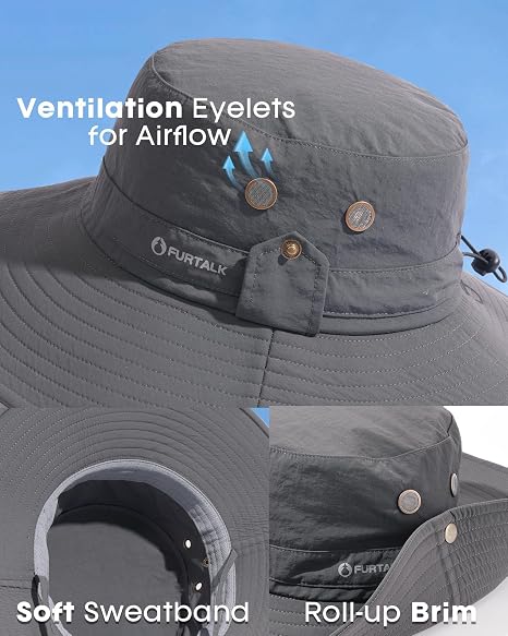 Sun Hats for Men Fishing Hat UPF Protection Wide Brim Bucket Hat | Breathable, Quick-Dry, Water Rapellent, Soft Sweatband, Foldable, Outdoor, Hiking, Beach, Safari, Travel, Summer Hats