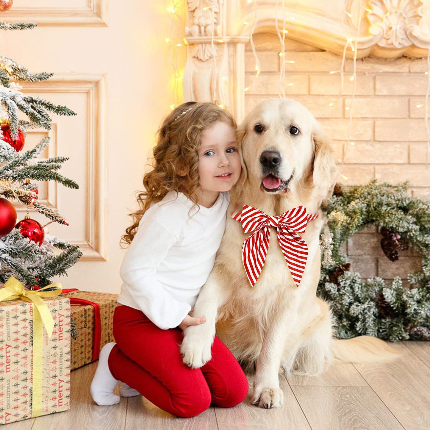 Christmas Dog Collar with Bow Tie – Plaid Adjustable Collar for Pets