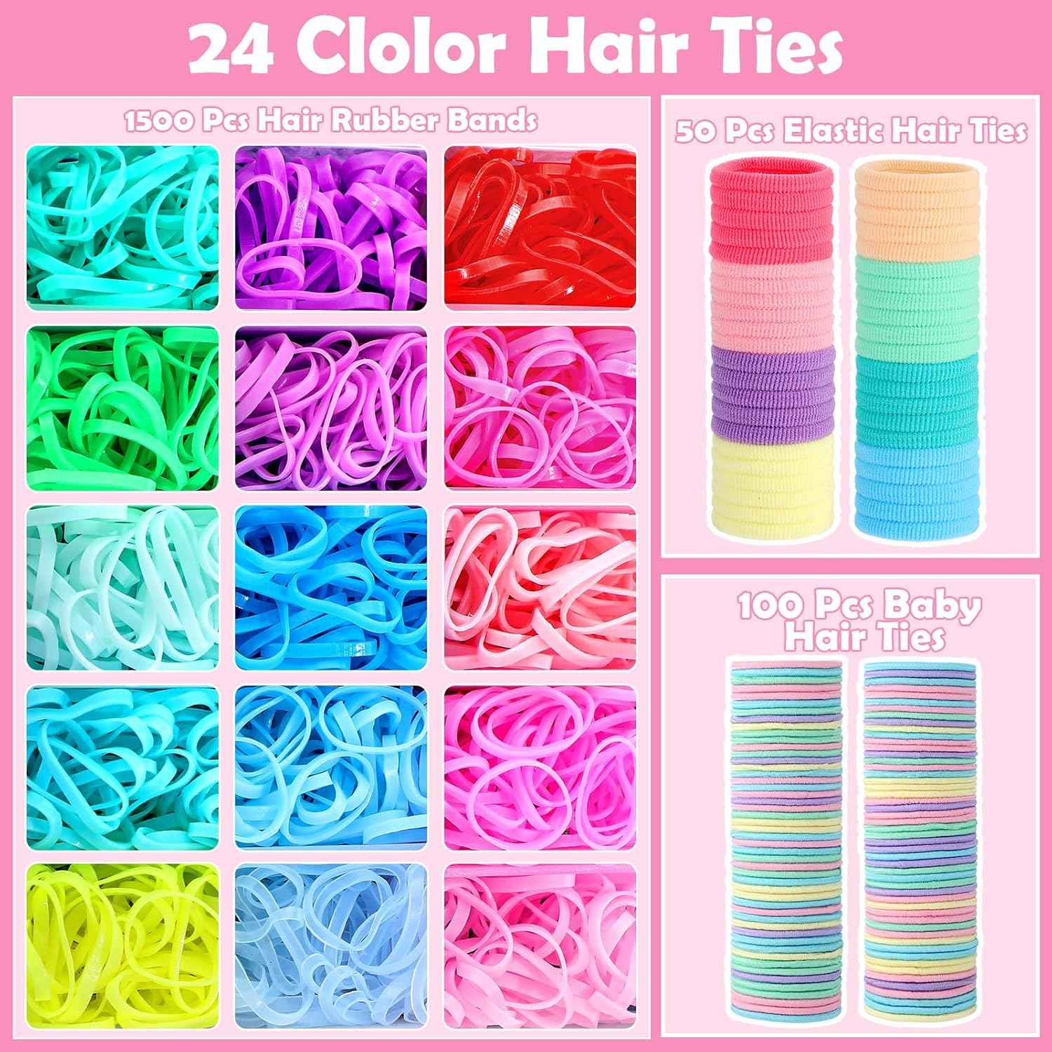 Hair Accessories for Girls, 1700 Pcs Colorful Hair Rubber Bands Elastic Hair Ties Hair Clips Hair Wax Stick Spray Bottle Hair Styling Tools with Organizer Box