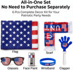 6 Pcs Cheering Set for Game Day Watch Party – Flag, Fan Scarf, Wristband, Flag Glasses, Hand Clapper, Blendable Face Paint Sticks