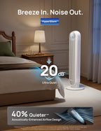 DREO Tower Fan for Bedroom, 2026 Upgraded DC Motor, 28ft/s High Velocity, 20dB Ultra Quiet Standing Fan, 8 Speeds 4 Modes, 90° Oscillating Bladeless Fan for Indoors, Floor Fans with Remote