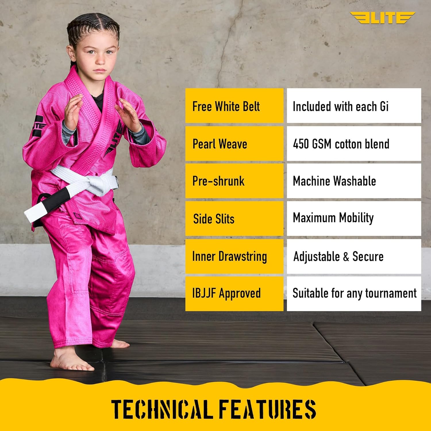 Elite Sports IBJJF Ultra Light BJJ Brazilian Jiu Jitsu Gi for Kids with Preshrunk Fabric and Free Belt