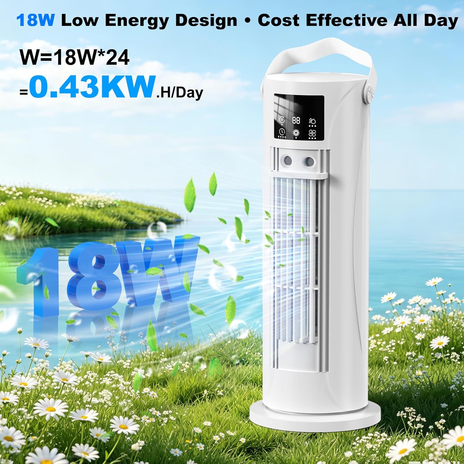 Portable Air Conditioners, 120 °rotating tower fan, portable AC for 3 wind speeds,Storm mode, 8H timing, Evaporative Air Cooler with remote control,750ML water tank, spray,cooling fan for home - white