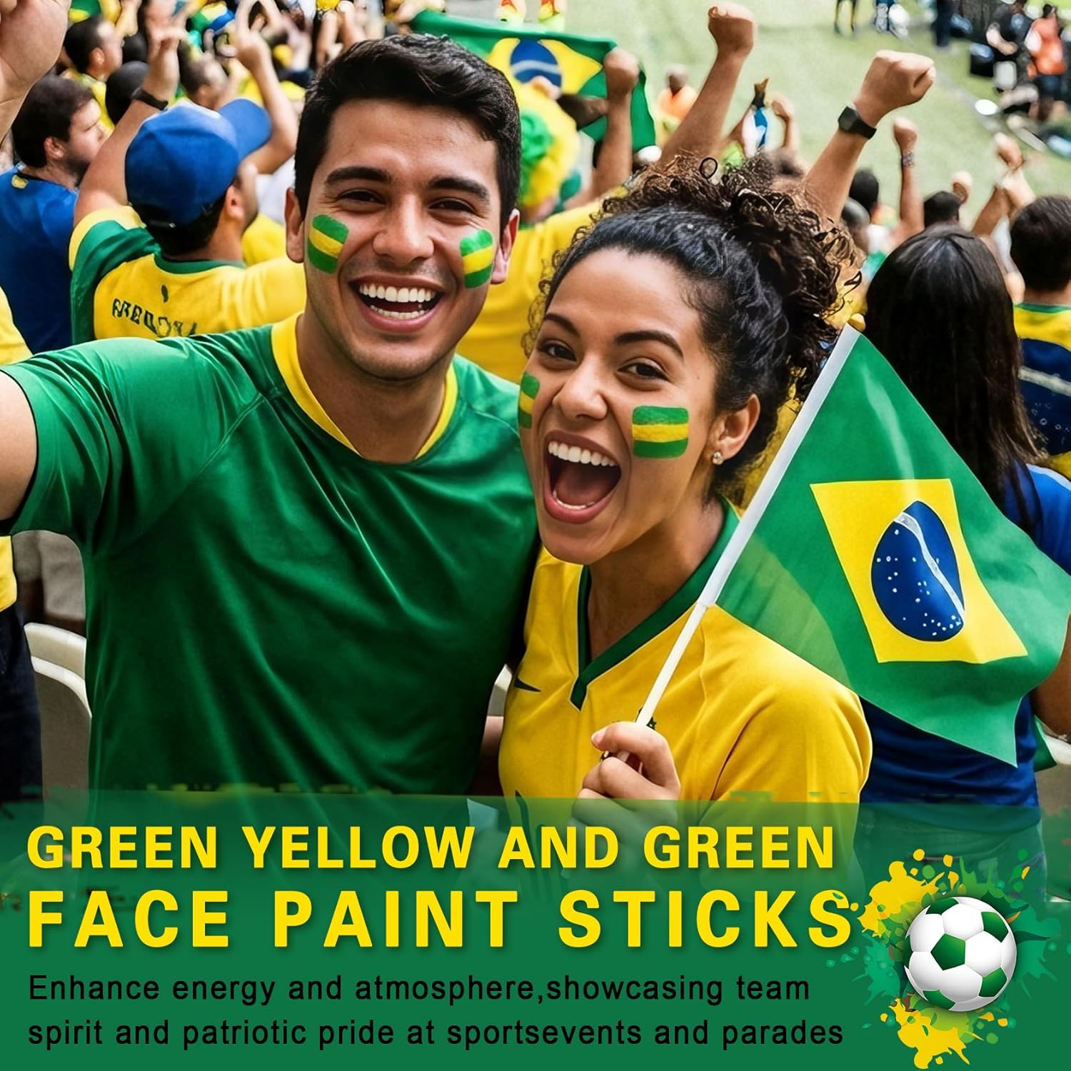 3 in 1 Colors Face Body Paint Sticks for Soccer,Football,Softball,Baseball,High Pigment & Waterproof Eye Black Stick Makeup