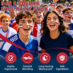 3 in 1 Colors Face Body Paint Sticks for Soccer,Football,Softball,Baseball,High Pigment & Waterproof Eye Black Stick Makeup