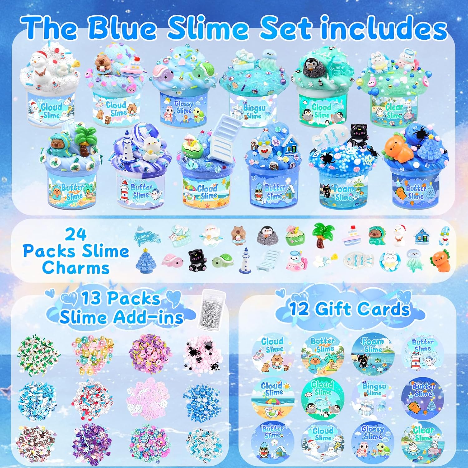 Cloud Slime kit for Girls Ages 8-12, Toys for Girls and Boys, for Kids Slime Set Party kit Goodie Bag Stuffers, 4 5 6 7 8 9 10 Year Old Girl Birthday Gift Cute Stuff
