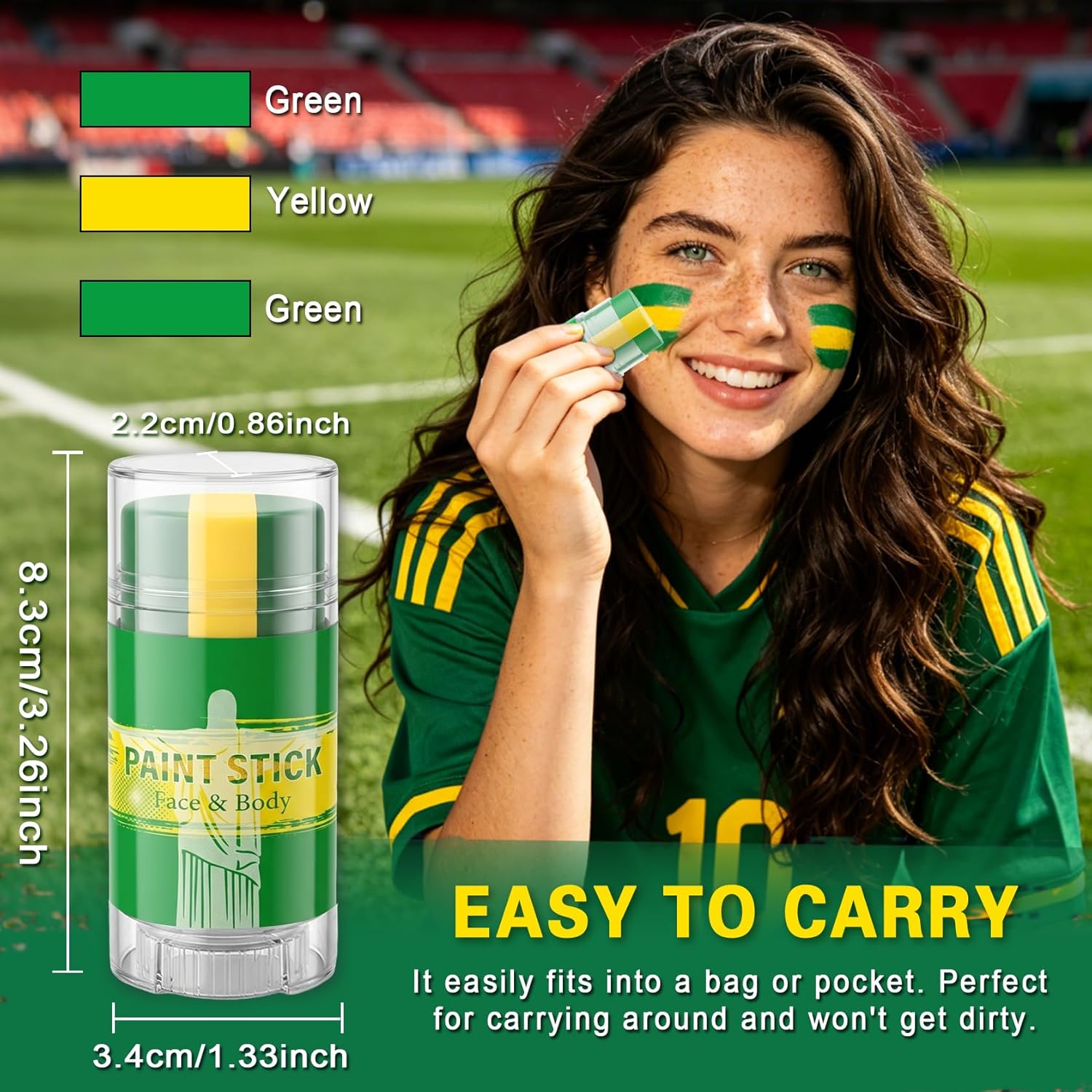 3 in 1 Colors Face Body Paint Sticks for Soccer,Football,Softball,Baseball,High Pigment & Waterproof Eye Black Stick Makeup