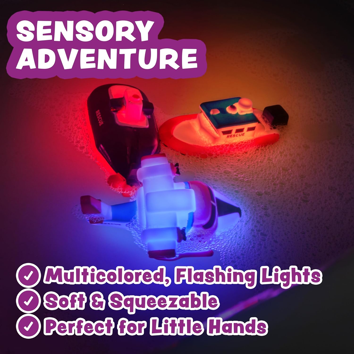 Tub Works® Bugs™ Light Up Bath Toys, 6 Pack | Water-Activated Light Up Toys Flash & Change Color | Easy-Grip Baby Girl & Toddler Bath Toys | Sensory Bathtub Toys with Bath Lights
