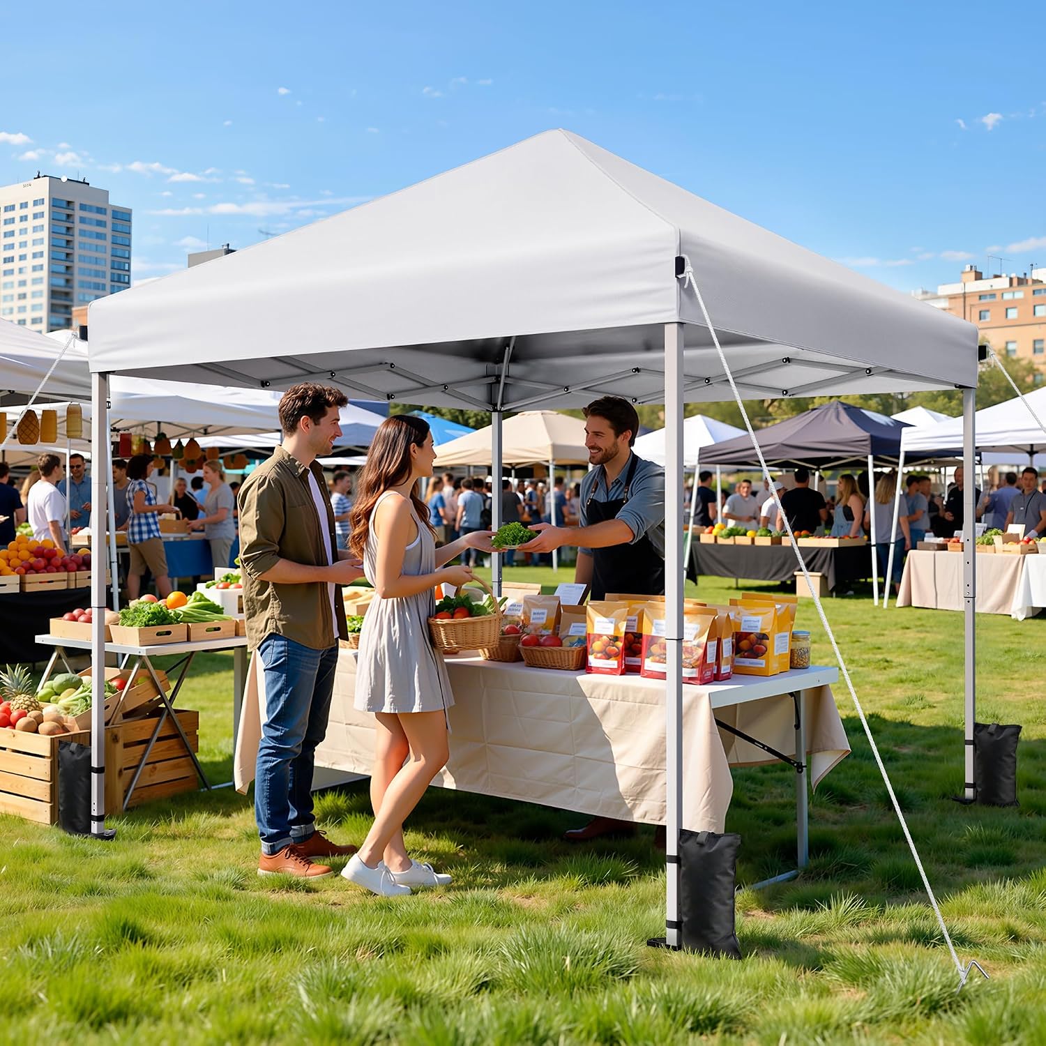 10x10 Pop Up Canopy, Portable Instant Canopy Tent with Carry Bag, 4 Sandbags and 8 Stakes for Outdoor Events, Parties & Camping