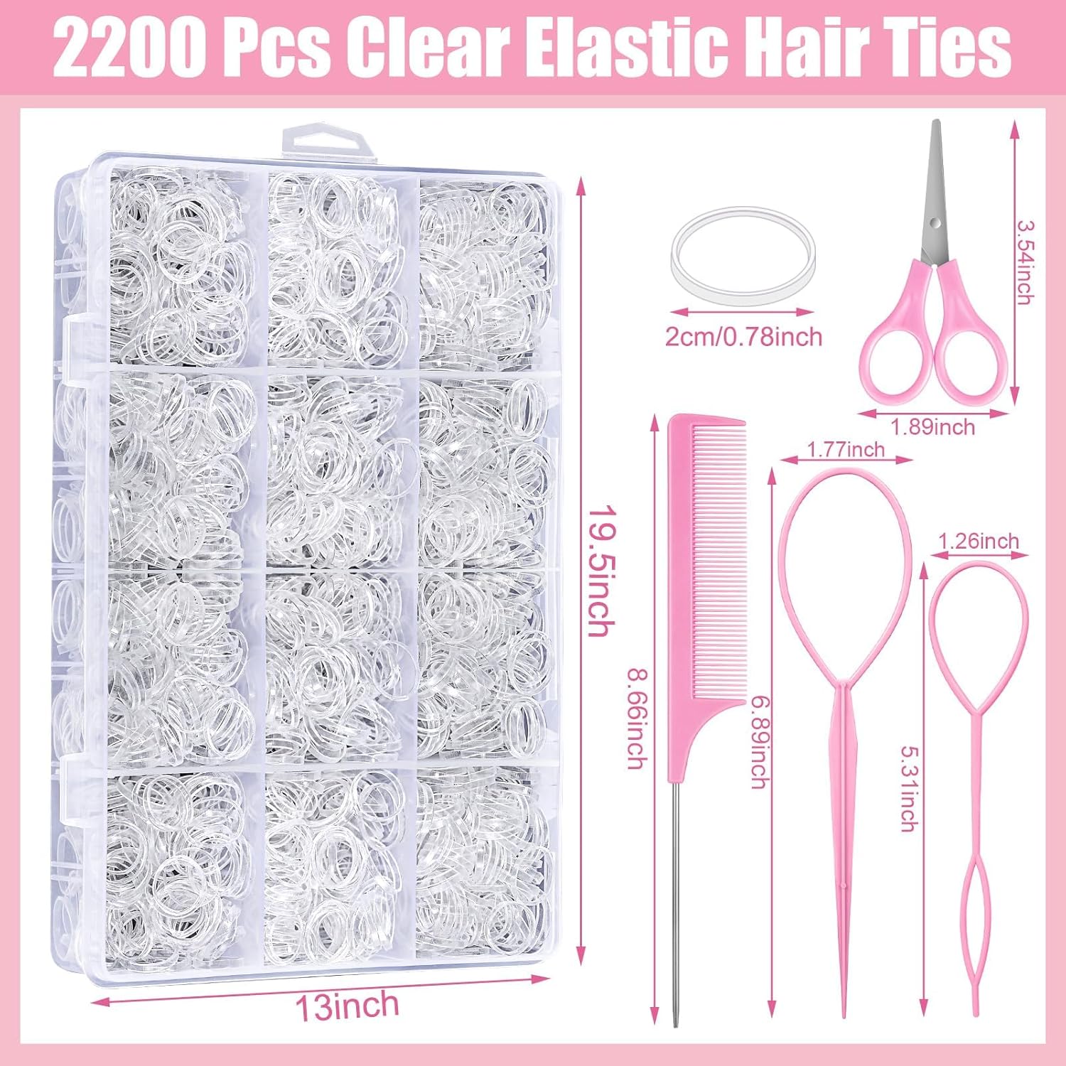2200 Pcs Elastic Hair Ties, Mini Rubber Bands with Hair Tail Tools and Comb, Hair Accessories for Women, Girls, Toddlers, Babies