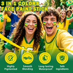 3 in 1 Colors Face Body Paint Sticks for Soccer,Football,Softball,Baseball,High Pigment & Waterproof Eye Black Stick Makeup