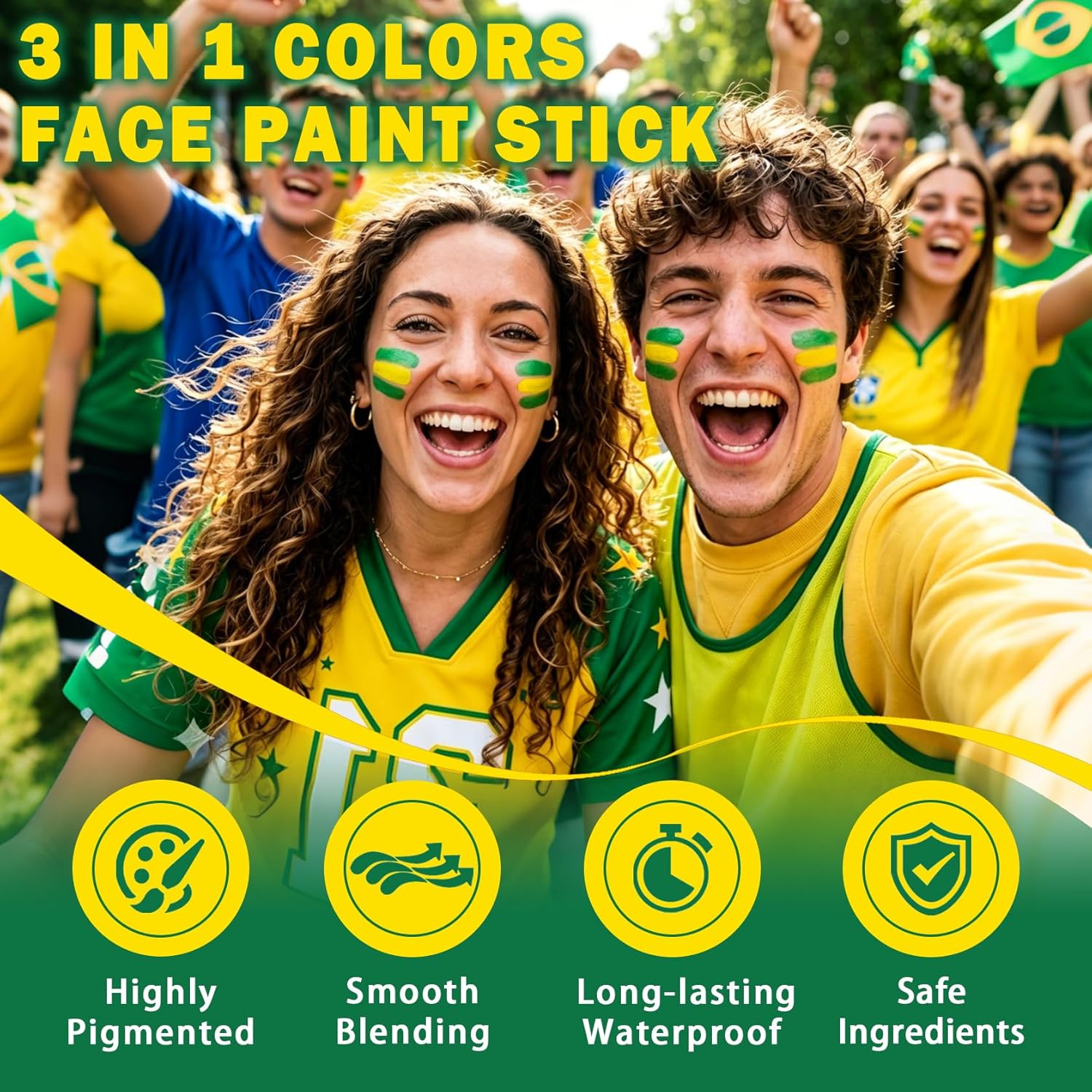 3 in 1 Colors Face Body Paint Sticks for Soccer,Football,Softball,Baseball,High Pigment & Waterproof Eye Black Stick Makeup
