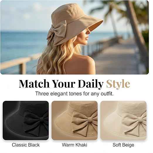 Women's Bowknot Wide Brim Sun Hat – Foldable, 360° Protection UV Protection Breathable Summer Travel Beach Hat